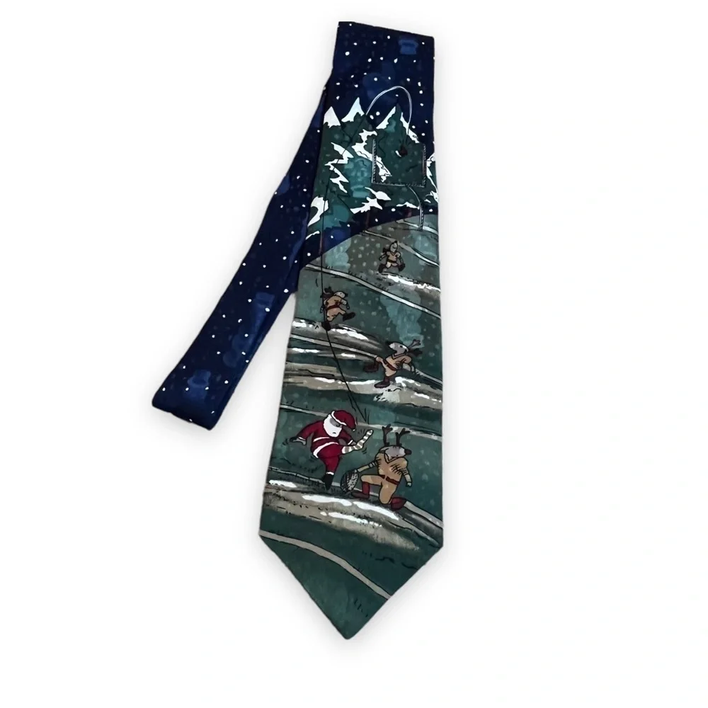 Christmas Silk Tie Santa Kicking Football Reindeer Celebrations Hallmark vintage